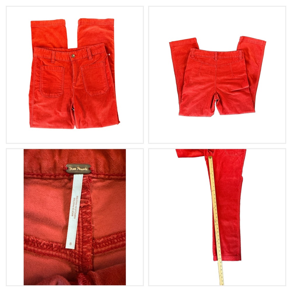 NWOT Free People High Time Velvet Kick Flare‎ Pants Red Dahlia Size 8 (fits 6)